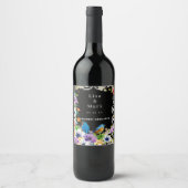 青カラフル鳥植物性フローラ ワインラベル (正面)