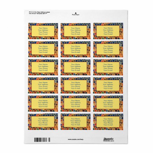 青カラフル黄オレンジ色抽象芸術モザイクファンキー ラベル (フルシート)