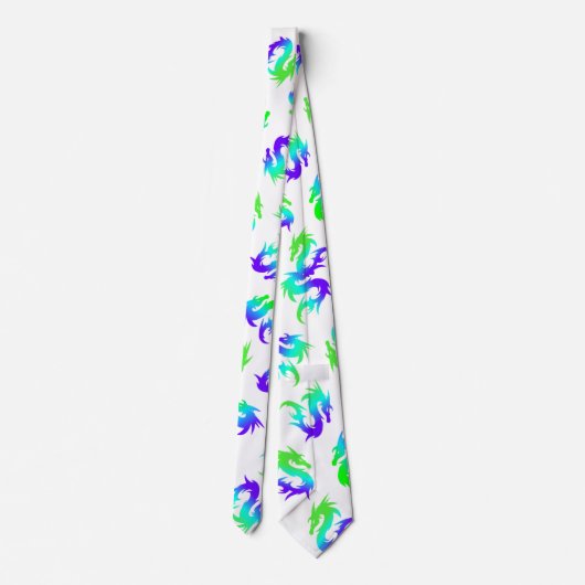 青カラフル龍柄 ネクタイ (裏面)