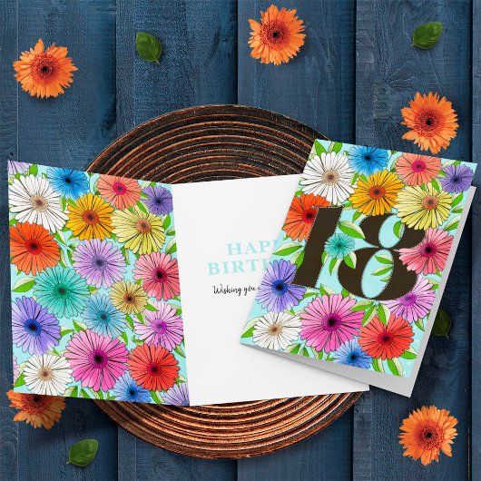 青カラフル18パーソナライズされた番目の誕生日フローラ カード
