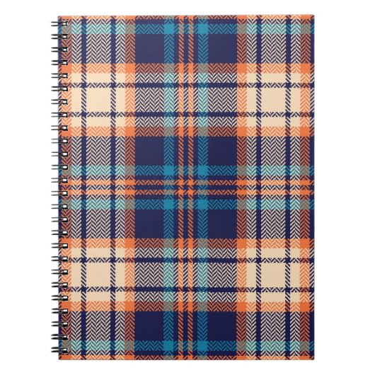 青カラフル、オレンジ、ベージュの格子模様。彼女 ノートブック (正面)