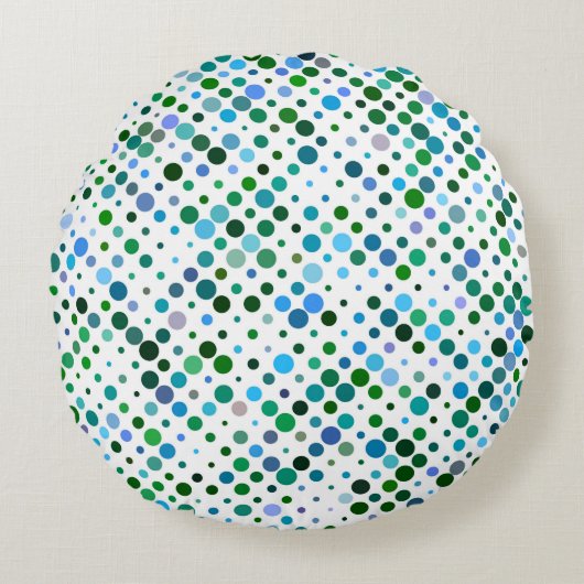 青カラフル、緑、ラベンダーパープルドット ラウンドクッション (正面)