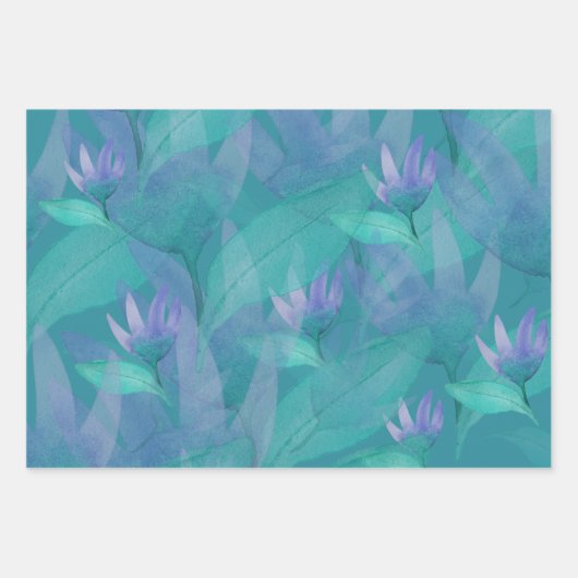 青カリブの緑の水の色の疑問に思花 ラッピングペーパーシート (正面2)