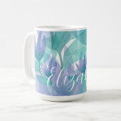 青カリブの緑の水色モノグラムの コーヒーマグカップ (正面左)