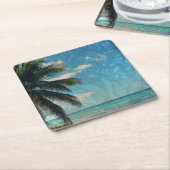 青カリブの色 スクエアペーパーコースター (アングル)