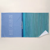 青カリブの（テキスト付き/アウト） ビーチタオル (正面)