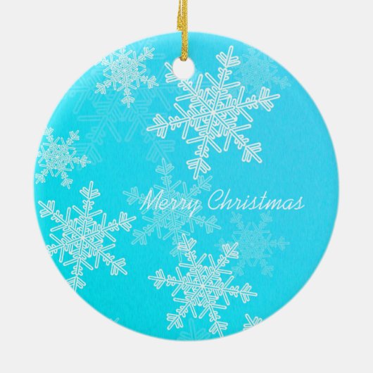 青ガーリーと白のクリスマススノーフレーク セラミックオーナメント (裏面)