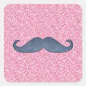 青ガーリー口ひげピンクグリッター写真 スクエアシール (正面)