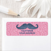 青ガーリー口ひげピンクグリッター写真 ラベル (インサイチュ)