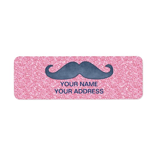 青ガーリー口ひげピンクグリッター写真 ラベル (正面)