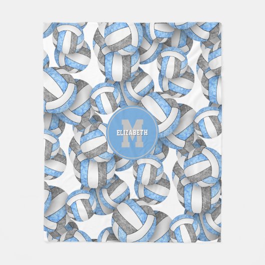 青ガーリー灰色バレーボールスポーツチームカラー フリースブランケット (正面)