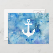 青ガーリー白の水色の航海のいかり ポストカード (正面/裏面)