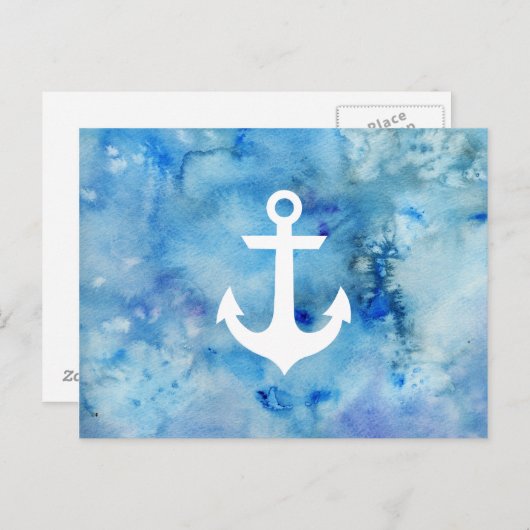 青ガーリー白の水色の航海のいかり ポストカード (正面/裏面)