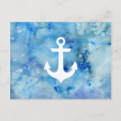 青ガーリー白の水色の航海のいかり ポストカード (正面)