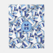 青ガーリー白バレーボールスポーツチームカラー フリースブランケット (正面)