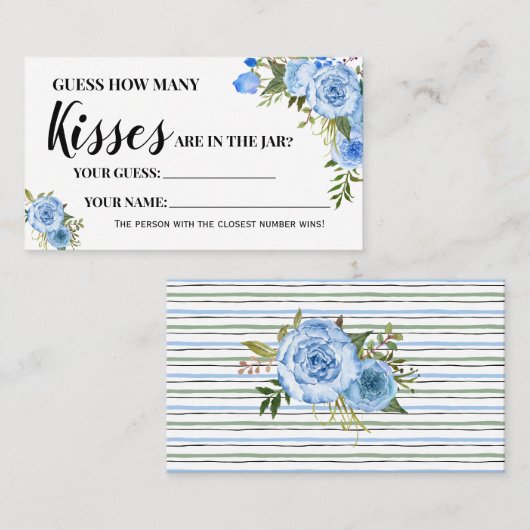 青キス数ブライダルシャワーゲームカード プレイスカード (正面/裏面)