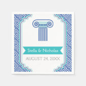 青ギリシャ鍵とコラム結婚ギリシャ スタンダードカクテルナプキン (正面)