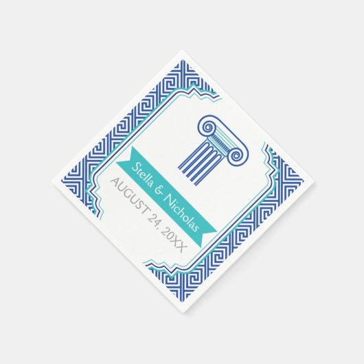 青ギリシャ鍵とコラム結婚ギリシャ スタンダードカクテルナプキン (角)