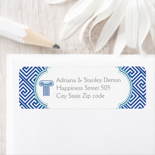 青ギリシャ鍵とコラム結婚ギリシャ ラベル (インサイチュ)