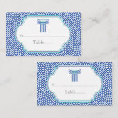 青ギリシャ鍵と列結婚の座席表 プレイスカード (正面/裏面)