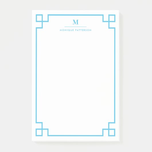 青ギリシャ鍵縁どモノグラパーソナライズされたム ポストイット (正面)
