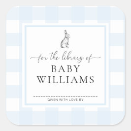 青ギンガムうさぎ 本の蔵書票 スクエアシール