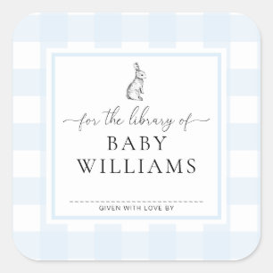 青ギンガムうさぎ 本の蔵書票 スクエアシール