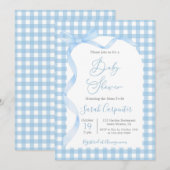 青ギンガムとリボンの男の子ベビーシャワー招待状 招待状 (正面/裏面)