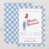 青ギンガムに赤い風船のウプシェリン招待状 招待状 (正面/裏面)