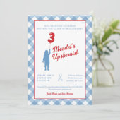 青ギンガムに赤風船の髪切り式招待状 招待状 (スタンド正面)