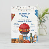 青ギンガムの庭でのバーベキューバースデー 招待状 (スタンド正面)