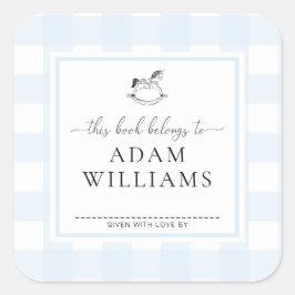 青ギンガムの揺れる馬の本のラベルシール スクエアシール