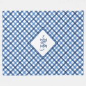 青ギンガムダイヤモンドモノグラム名フリースブランケット フリースブランケット (正面(横))