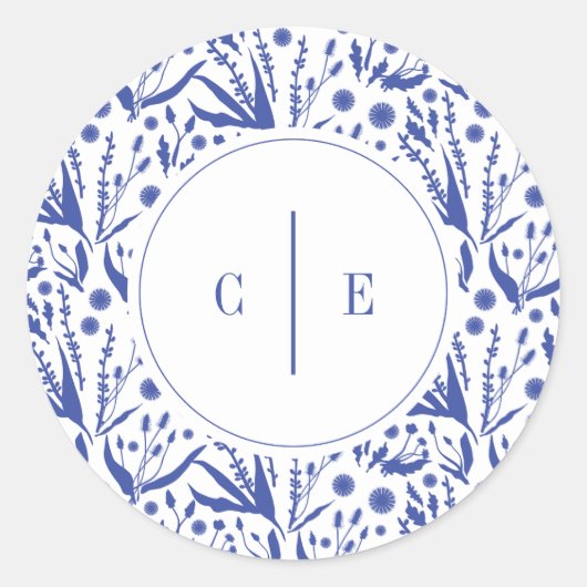 青クラシックエレガントの植物学結婚類 ラウンドシール (正面)