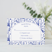 青クラシックエレガントの植物学結婚類 出欠カード (スタンド正面)