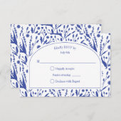 青クラシックエレガントの植物学結婚類 出欠カード (正面/裏面)