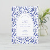 青クラシックエレガントの植物学結婚類 招待状 (スタンド正面)
