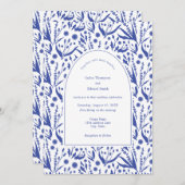 青クラシックエレガントの植物学結婚類 招待状 (正面/裏面)
