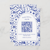 青クラシックエレガントQRコードの植物学 出欠カード (正面/裏面)