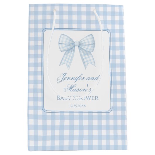 青クラシック弓の赤ちゃんシャワー感謝していユー抱き枕 ミディアムペーパーバッグ (正面)