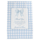 青クラシック弓の赤ちゃんシャワー感謝していユー抱き枕 ミディアムペーパーバッグ (裏面)