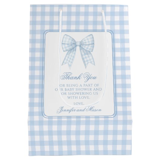 青クラシック弓の赤ちゃんシャワー感謝していユー抱き枕 ミディアムペーパーバッグ (裏面)