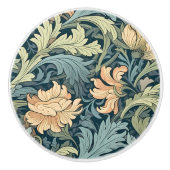 青クラシック柄の手描きモリスフローラ セラミックノブ (正面)