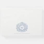 青クラシック白の葉モノグラム結婚アート ゲストブック (裏面)