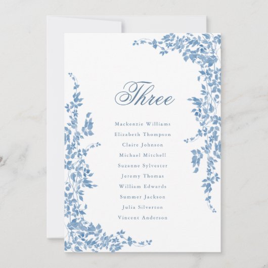 青クラシック色の座席表カードヴィンテージフローラ 招待状 (正面)