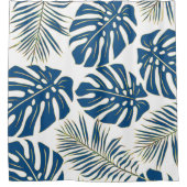 青クラシック色の熱帯離れと金ゴールドの輪郭 シャワーカーテン (正面)