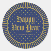 青クラシック色の装飾幾何学新年 ラウンドシール (正面)