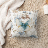 青クリームベージュ茶色の花蝶々 クッション (ブランケット)