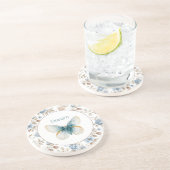 青クリームベージュ茶色の花蝶々 コースター (側面)