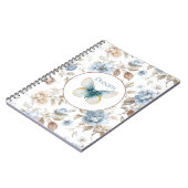 青クリームベージュ茶色の花蝶々 ノートブック (左側)